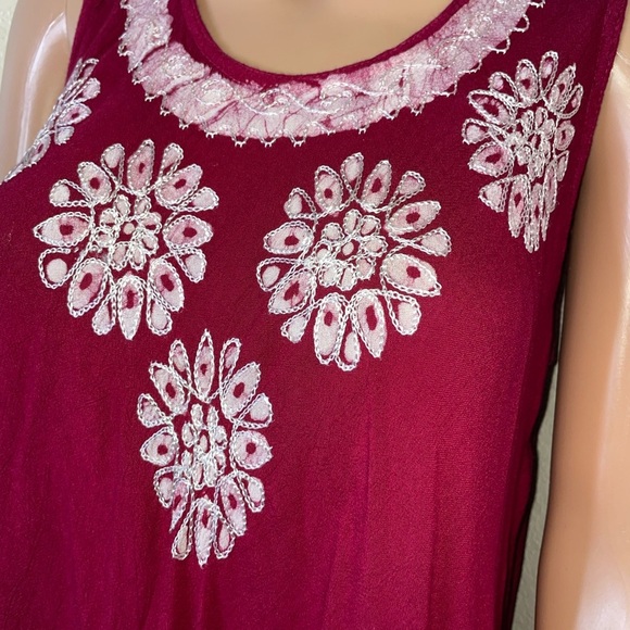 ASHA brand dress asymmetrical loose fitting dress maroon embroidered SZ LG - Picture 4 of 11